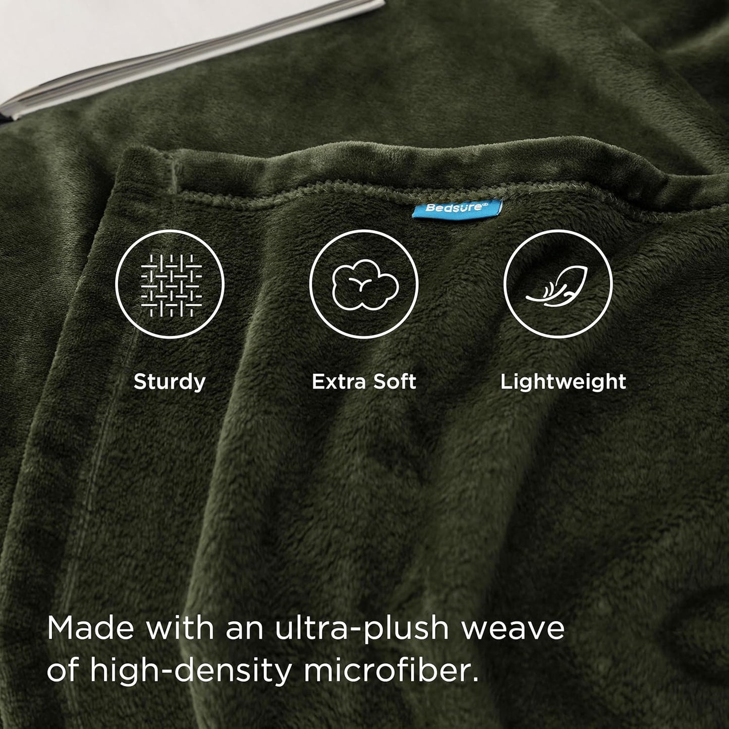 Bedsure Fleece Blanket Queen Blanket Olive Green - Bed Blanket Soft Lightweight Plush Fuzzy Cozy Luxury Microfiber, 90x90 inches