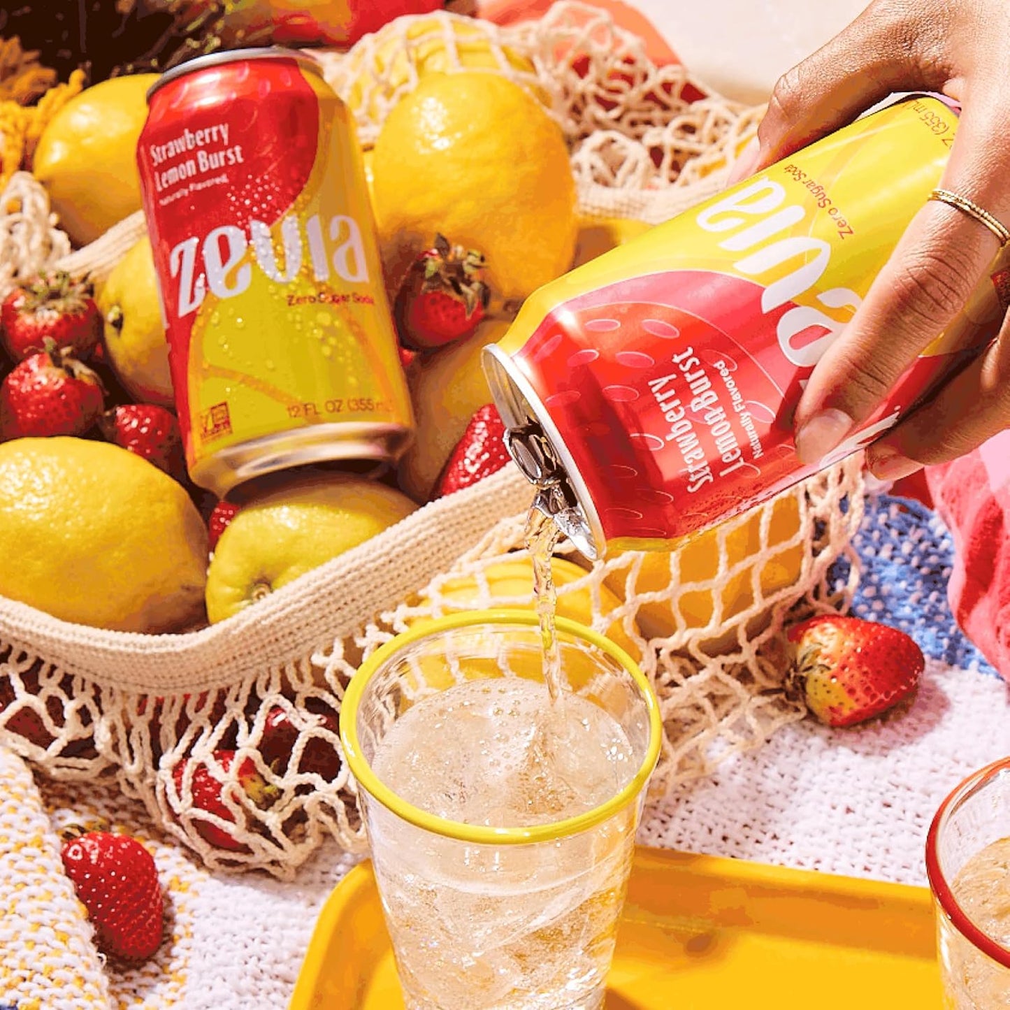 Zevia Zero Sugar Soda, Strawberry Lemon Burst, 12 oz Cans (24-Pack) – Naturally Sweetened, Zero Calorie Sugar Free Soda - Non-GMO Project Verified, Gluten-Free, Vegan