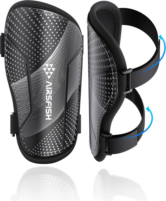 Shin Guards Soccer Kids Youth, CE Certified Airsfish Shin Guard Protection Gear for 2-18 Years Old Boys Girls Teenagers High Impact Resistant Breathable Comfortable 1 Pair 4 Sizes