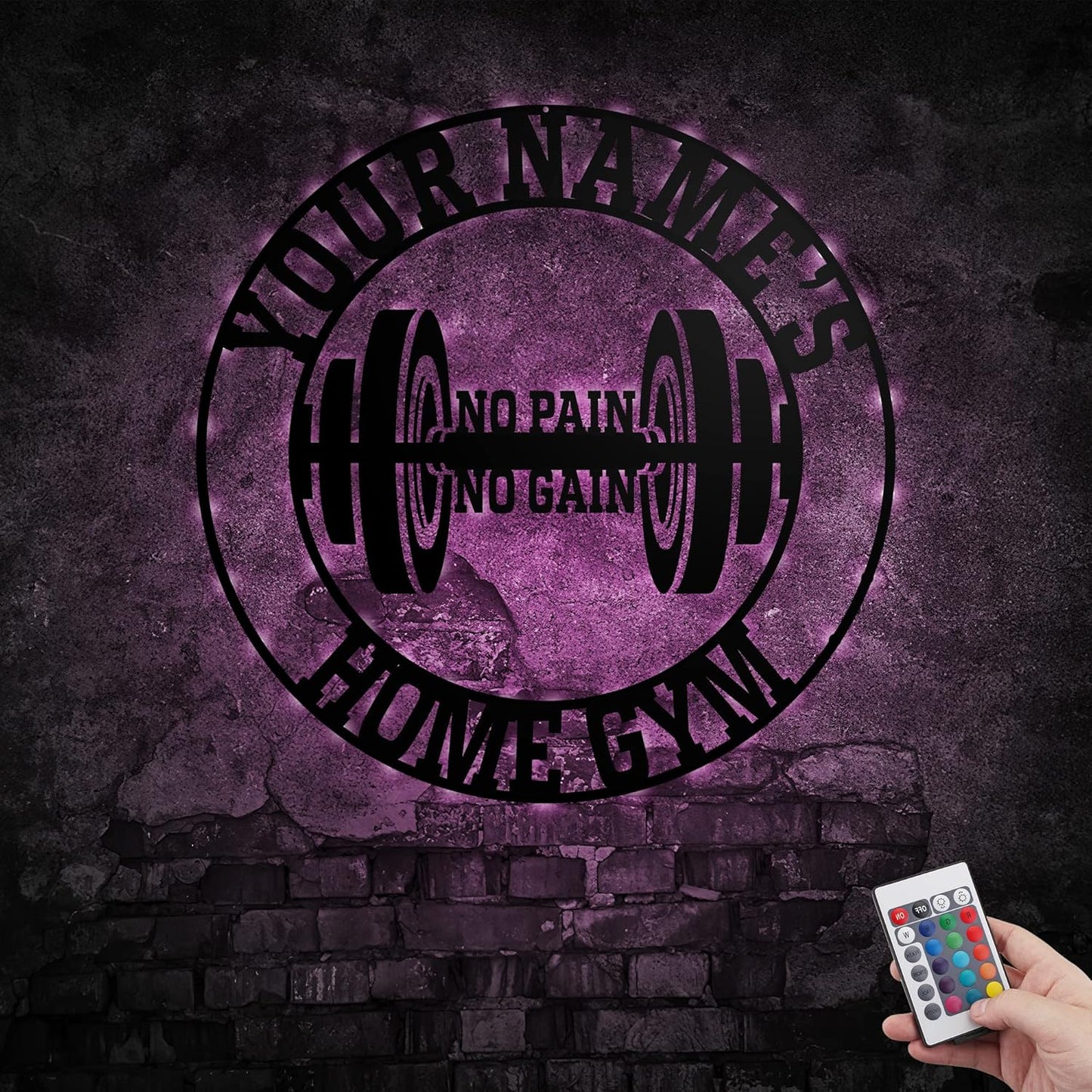 Personalized Home Gym LED Tin Metal Sign Multiple Sizes, Gym Sign Wall Decor, Exercise Workout Room Decor Fitness Center, Motivational Inspirational Hanging Wall Art Wall Plaque (03 w/lights)