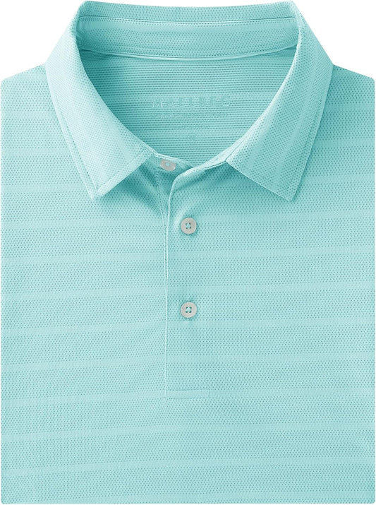 M MAELREG Golf Shirts for Men Short Sleeve Dry Fit Casual Striped Performance Moisture Wicking Collared Mens Polo Shirts