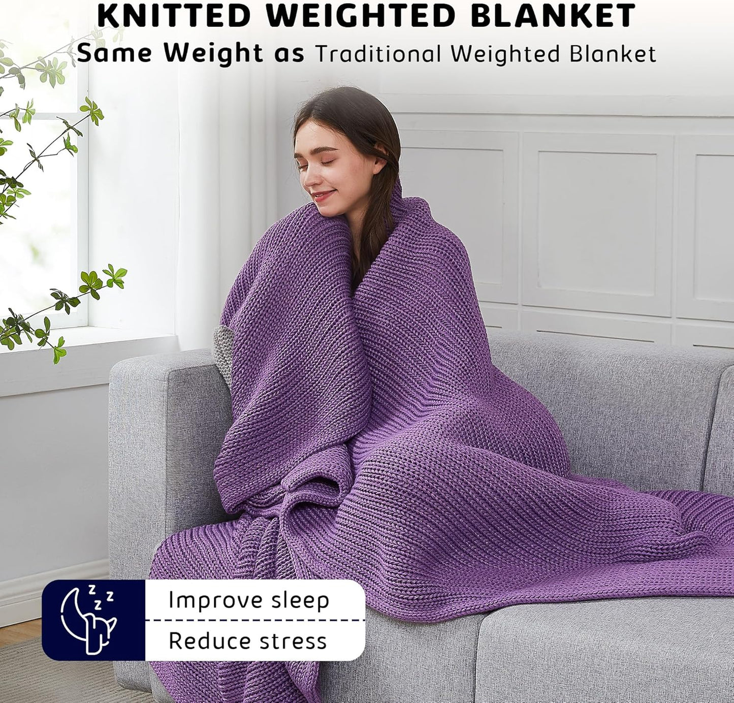 L'AGRATY Knitted Weighted Blanket - 60"x80" 15lbs Cooling Chunky Knit Heavy Blanket for Adults Braided Crochet Throw Thick Cable Yarn Knit Decorative No Beads Evenly Weighted Machine Washable