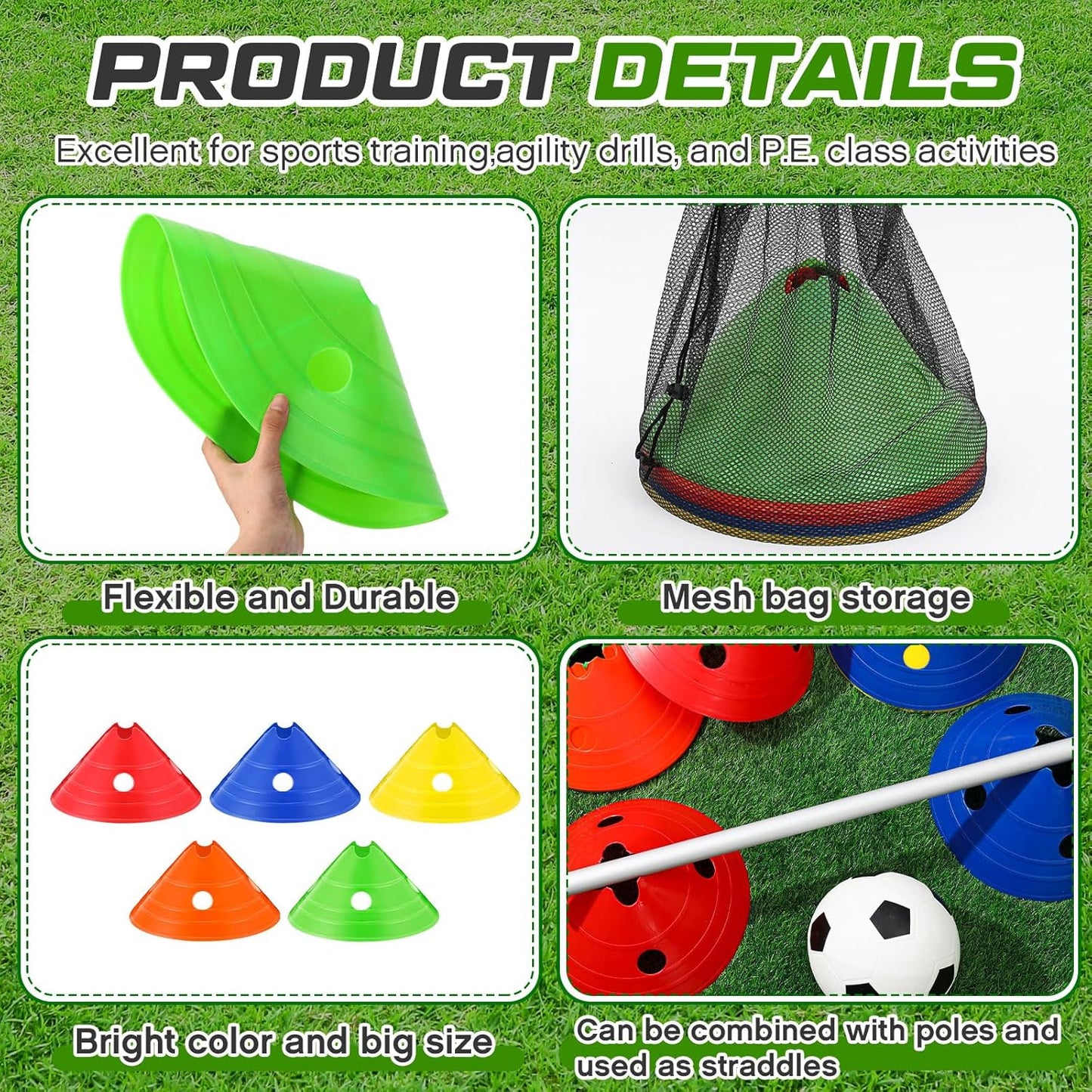 ShinyRelief Jumbo Disc Cones Jumbo Soccer Cones with Mesh Bag Giant Large Agility for Soccer Training Adult Sports