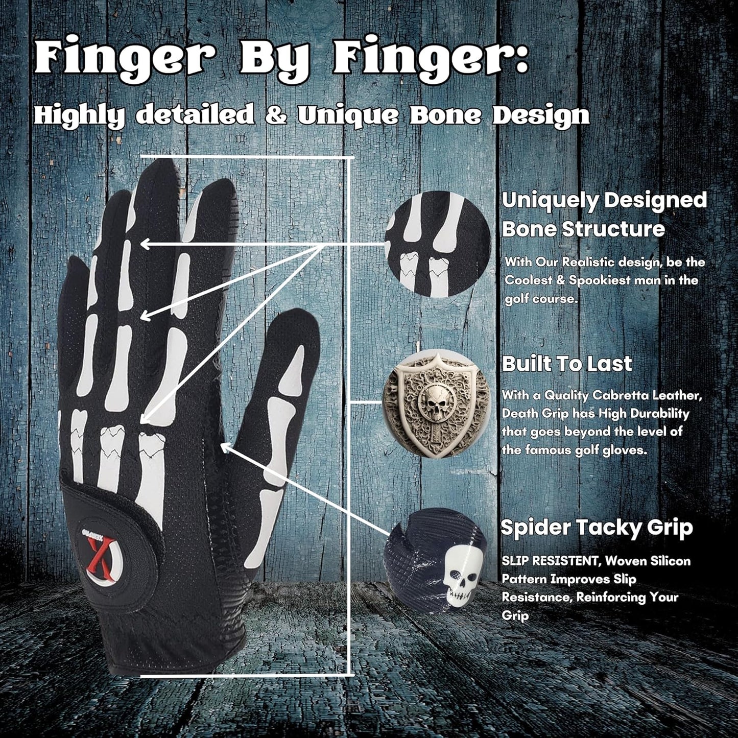 Skeleton Golf Gloves for Men 2 Pack – 100% AAA Synthetic Tacky Leather - Spooky & Funny Golf Gloves for Men – Tacky & Cool Golf Glove - Perfect for Summer & Fall Golfing