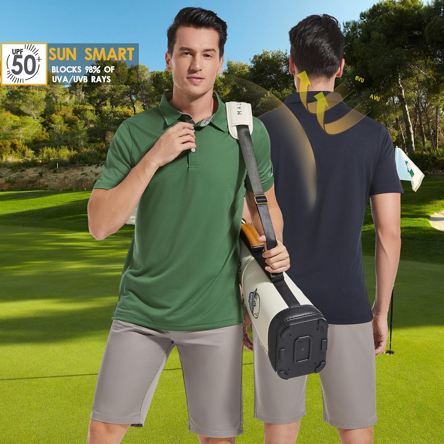 Mens Golf Shirt Short Sleeve Moisture Wicking Dry Fit Performance Solid Casual Pique Collared Golf Polo Shirts for Men
