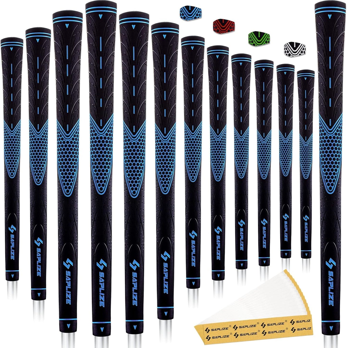 SAPLIZE Golf Grips Set of 13, Bundle with Tape or Full Regripping Kit, Jumbo / Mid / Standard / Undersize, Women / Men Anti-slip Rubber Golf Club Grips, CC01 Series