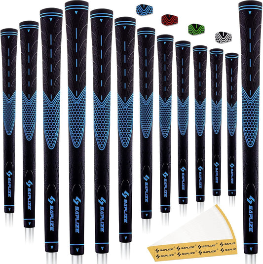 SAPLIZE Golf Grips Set of 13, Bundle with Tape or Full Regripping Kit, Jumbo / Mid / Standard / Undersize, Women / Men Anti-slip Rubber Golf Club Grips, CC01 Series