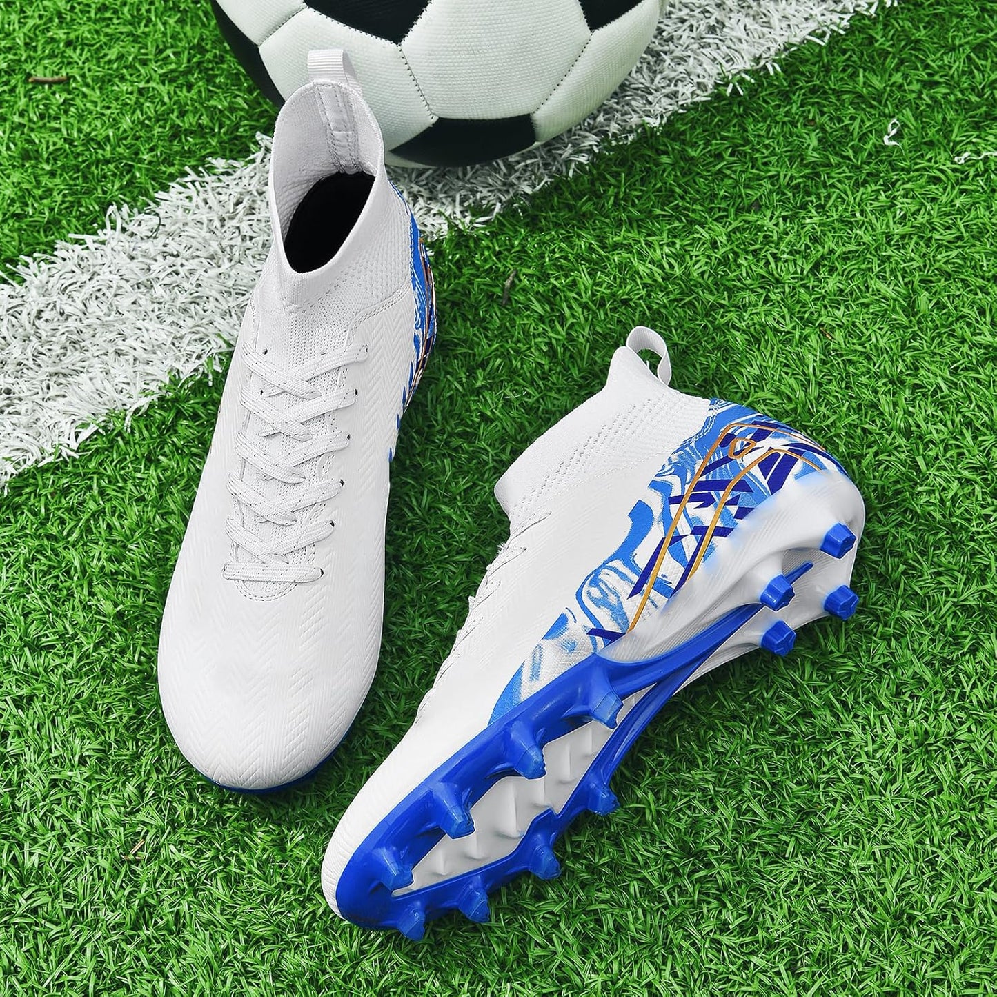 Indoor Soccer Cleats Mens Womens Turf Soccer Cleats Wide Socer Shoes FG AG TF High Ankle Football Boots