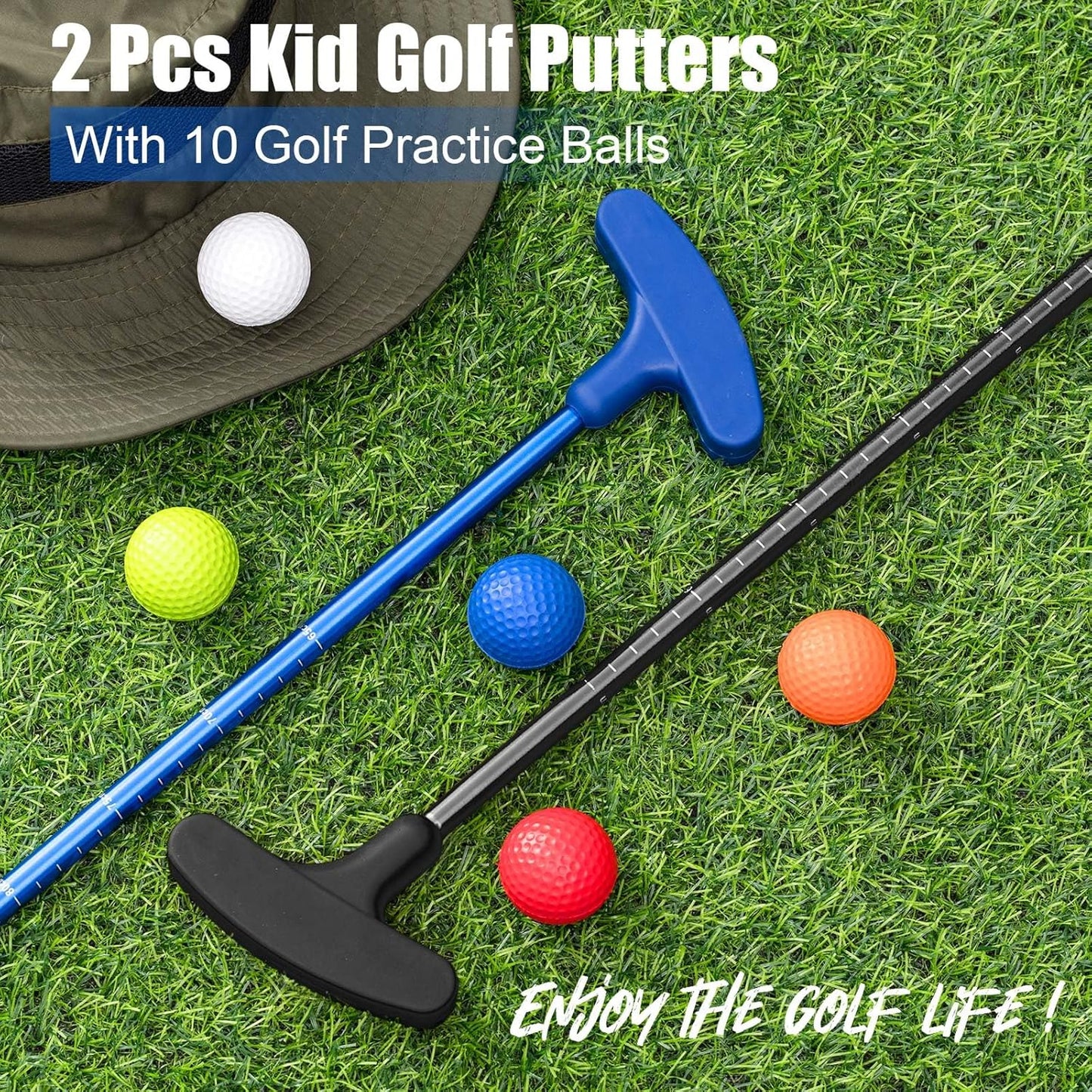 Lenwen 2 Pcs Golf Putter for Men Women Adjustable Length Two Way Putter Right or Left Handed Golfers Mini Golf Club with Practice Balls for Adults