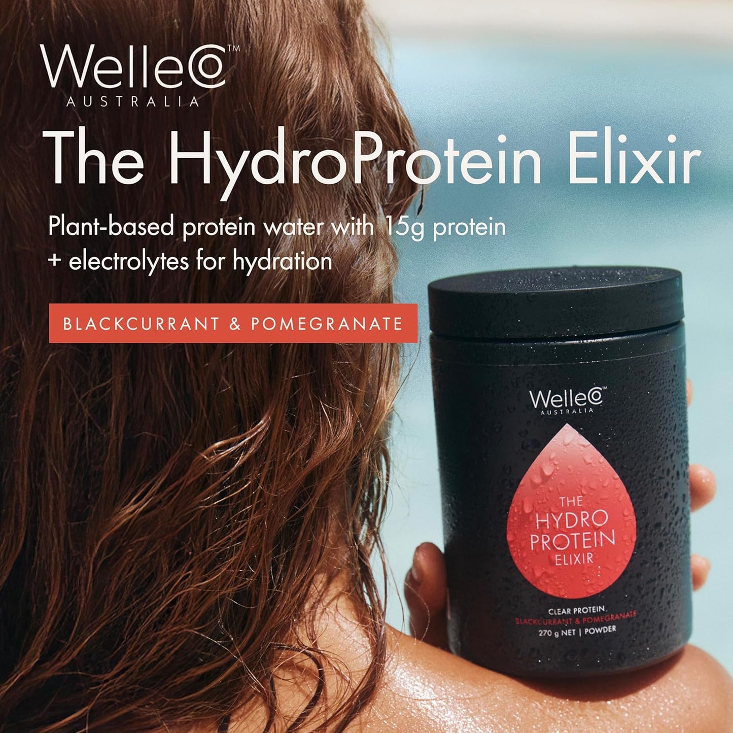 WelleCo HydroProtein Elixir, Potassium Electrolyte Powder with 15g Vegan Protein for Energy, Healthy Hair, Skin & Nails, Easy to Digest Powdered Electrolytes, Black Currant & Pomegranate, 9.5oz Jar