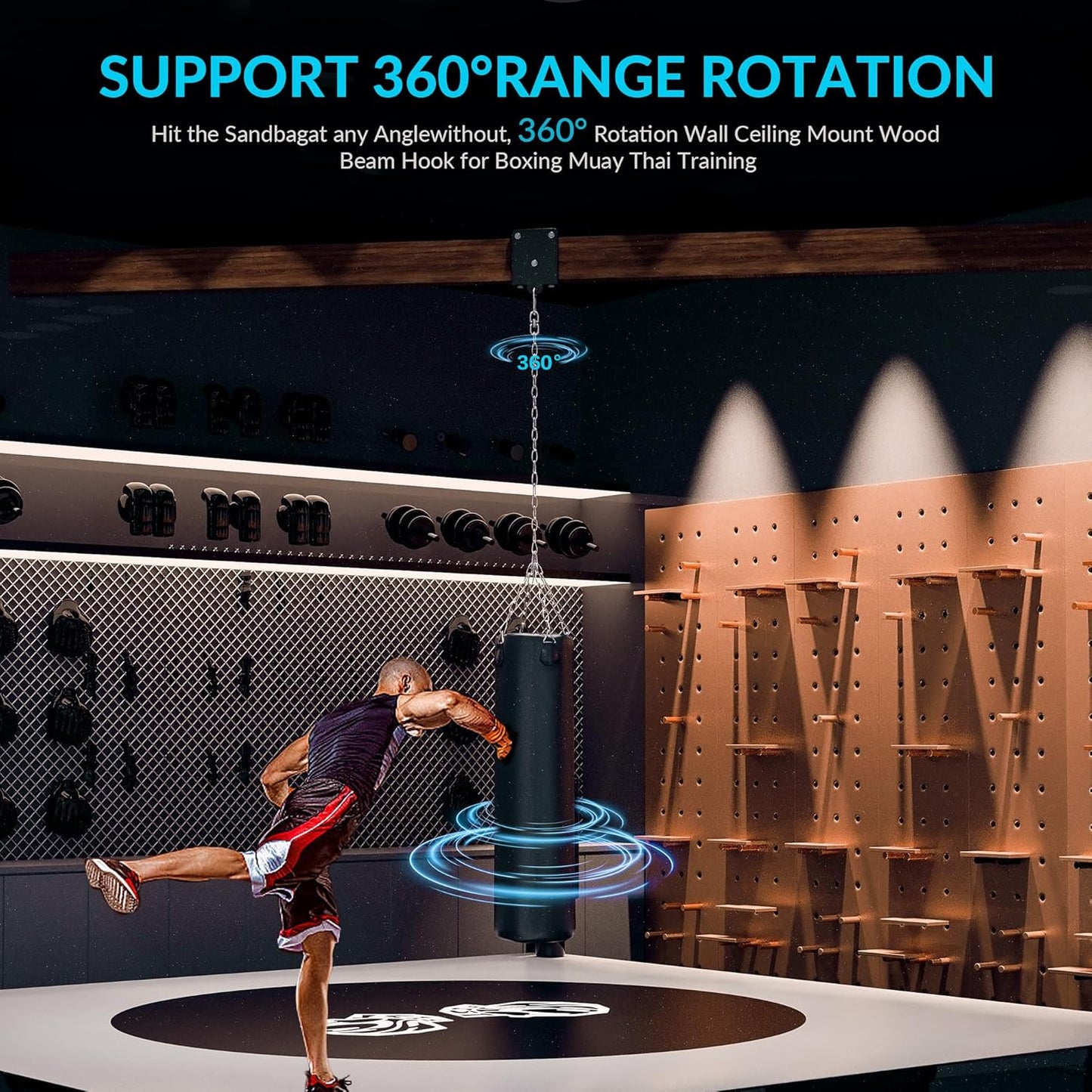 1200lb Heavy Punching Boxing Bag Hanger, 360° Beam Punching Bag Hanger, Rafter Heavy Bag Mount Hook, Punching Bag Mounting Bracket, Rotation Wall Ceiling Mount Bracket for Muay Thai Yoga Swing Hammock