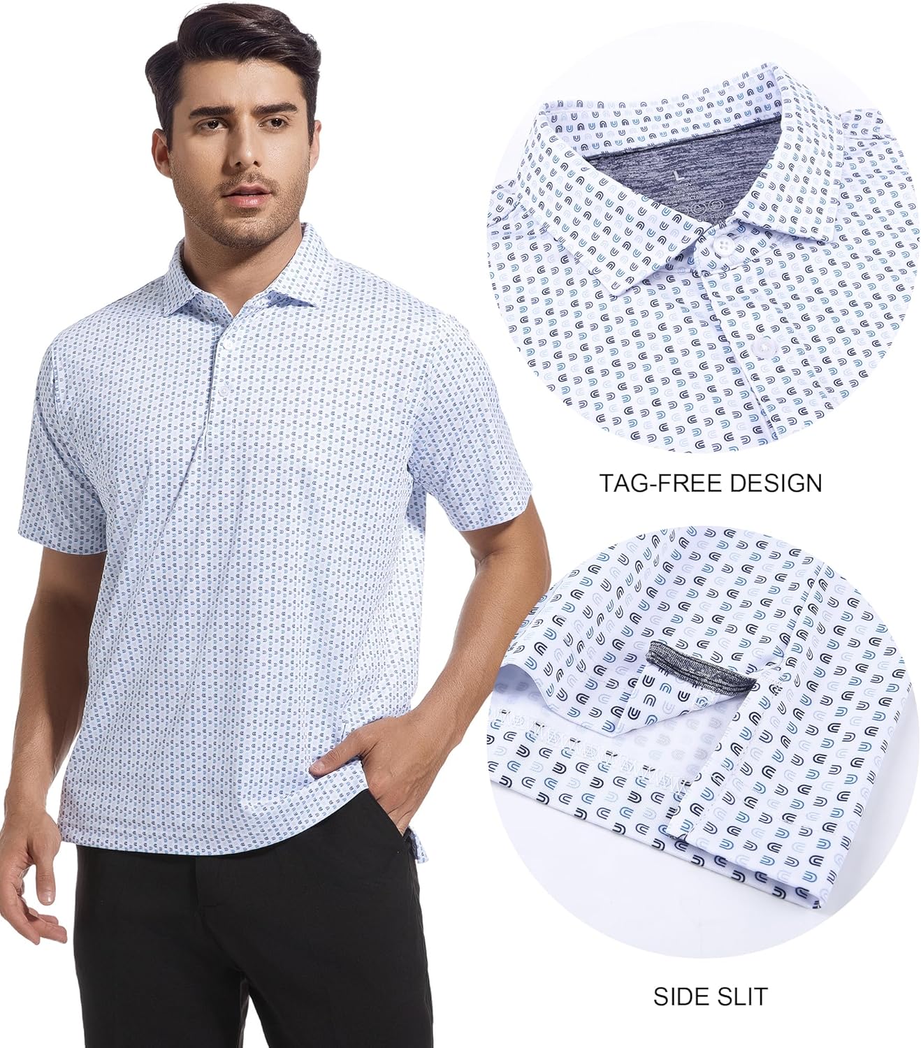 SAMERM Mens Golf Shirts Short Sleeve Dry Fit Performance Moisture Wicking Print Sport Polo Shirts for Men Casual