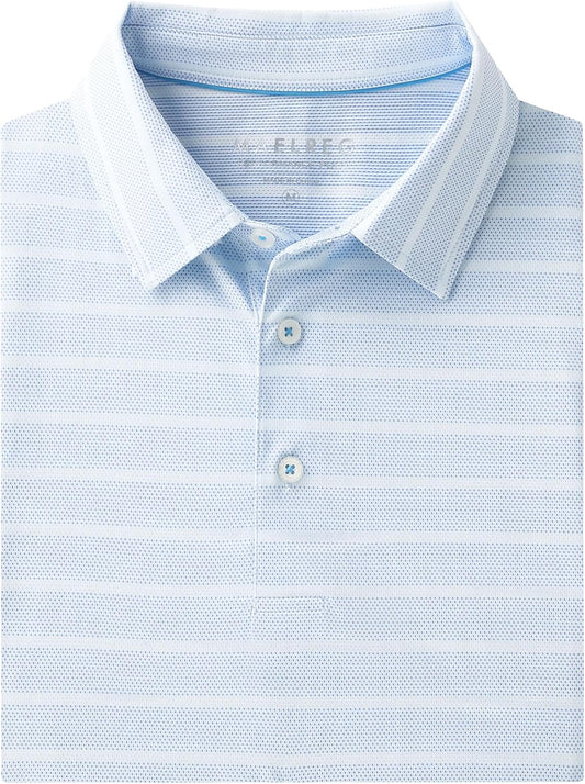M MAELREG Golf Shirts for Men Short Sleeve Dry Fit Casual Striped Performance Moisture Wicking Collared Mens Polo Shirts