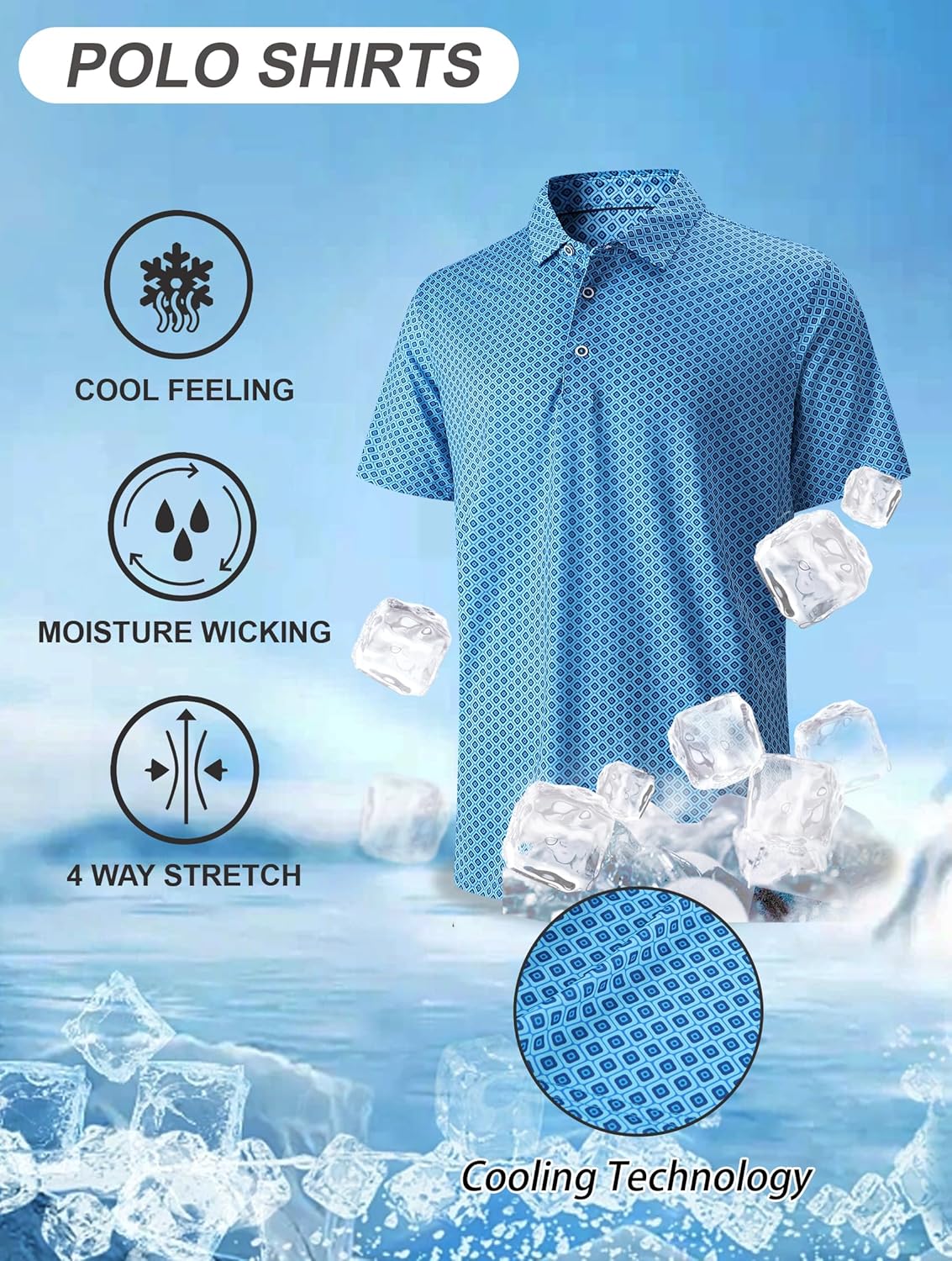 Esabel.C Golf Shirts for Men Dry Fit Performance Short Sleeve Print Moisture Wicking Collared Shirt