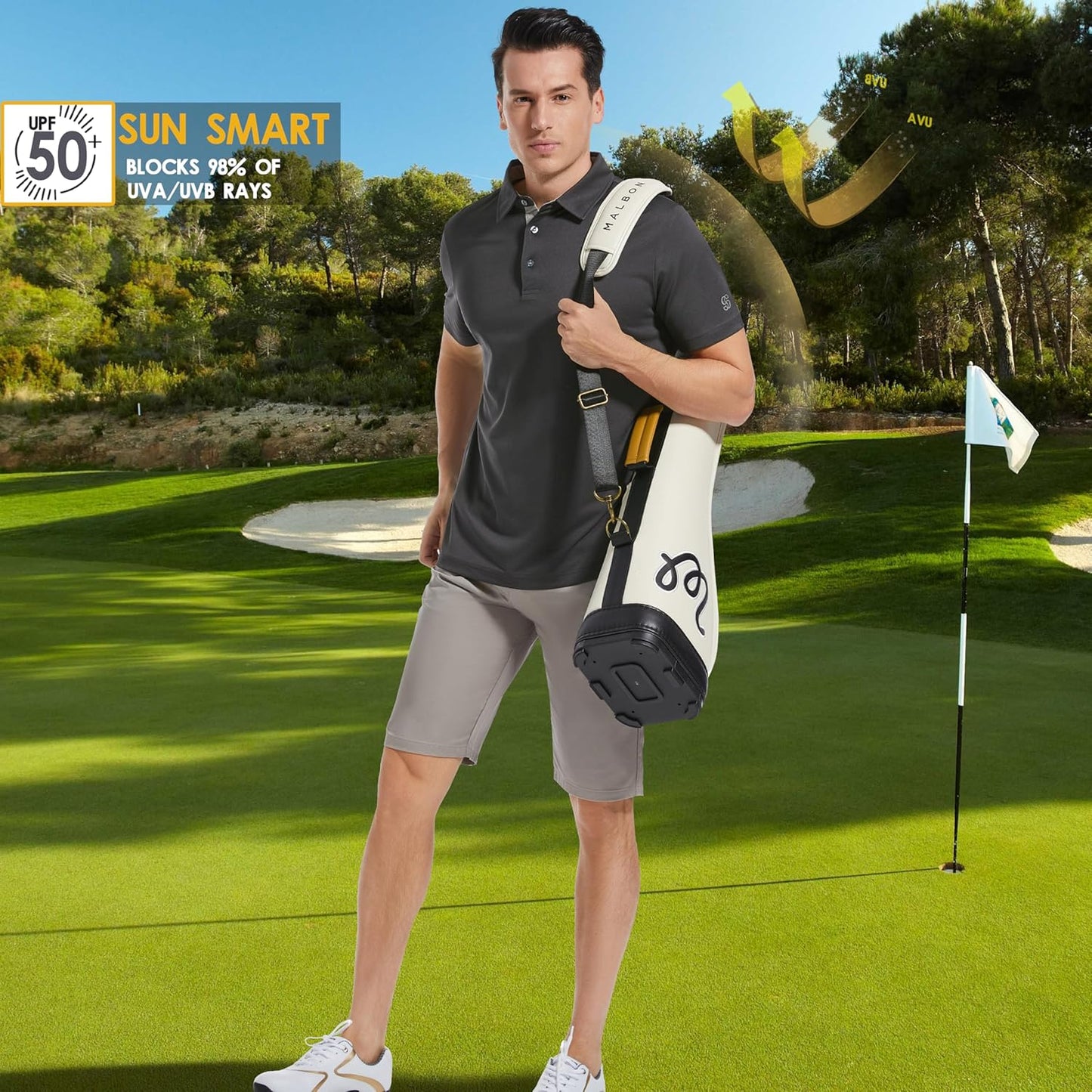 Mens Golf Shirt Short Sleeve Moisture Wicking Dry Fit Performance Solid Casual Pique Collared Golf Polo Shirts for Men