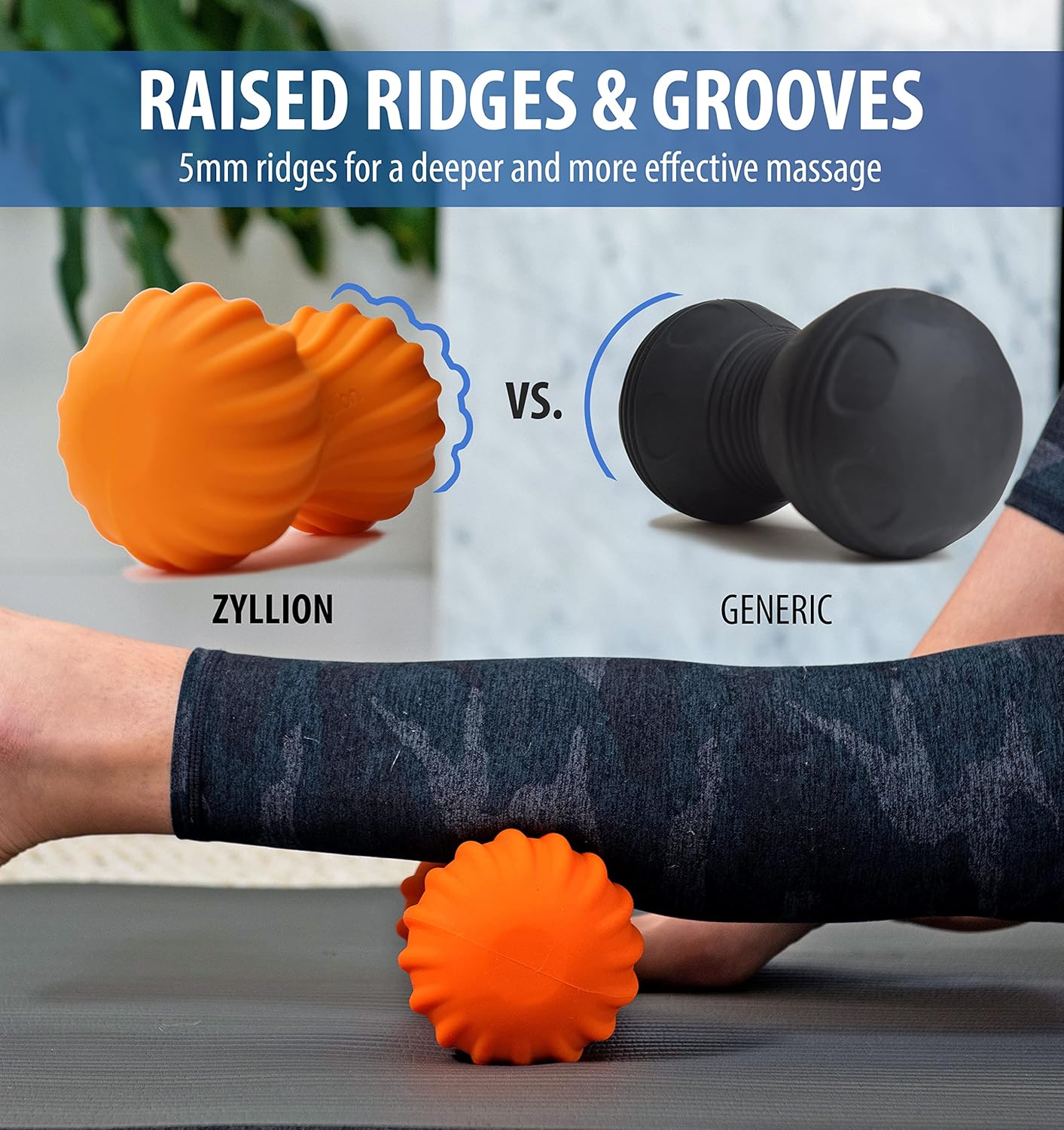 Zyllion Vibrating Peanut Massage Ball with 4 Modes - Cordless Rechargeable Electric Deep Tissue Massager Roller for Muscle Pain Relief, Orange, ZMA-30