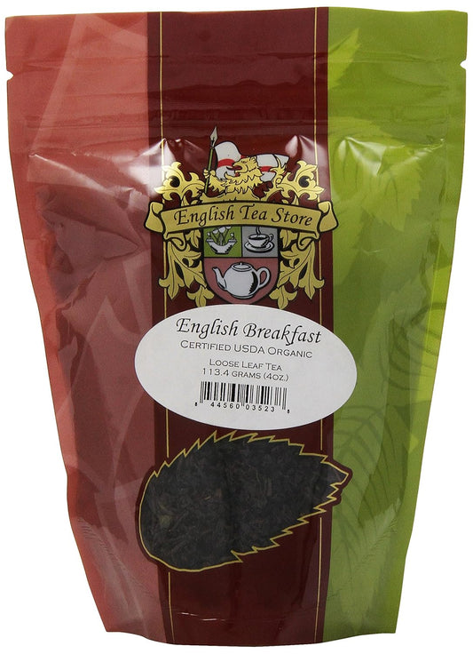 Organic English Breakfast Tea Loose Leaf | 4oz Pouch | Bold Bright Coppery Taste | Medium Caffeine | Sri Lanka China Tanzania Blend | Full Bodied Black Tea | English Tea Store