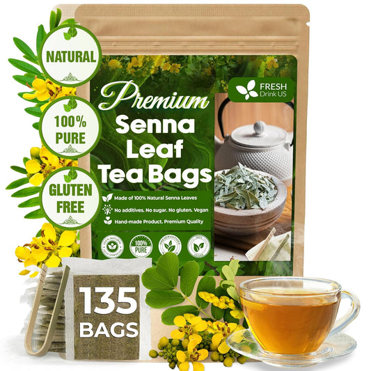 FreshDrinkUS, Premium 135 Senna Leaf Tea Bags, 100% Natural & Pure from Senna Leaves. Loose Leaf Senna Herbal Tea, Made with Natural Material Tea Bags. No Sugar, No Caffeine, No Gluten, Vegan.