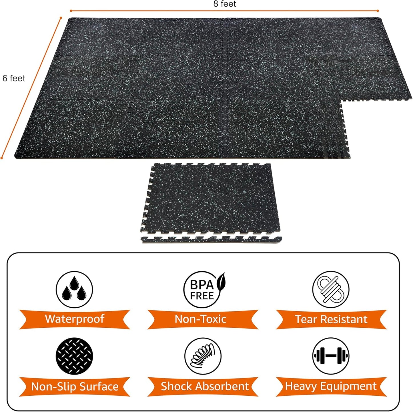 Sivan Fitness 1/2" Thick Rubber Top High-Density EVA Foam Gym Flooring for Home Gym - 48 Sq Ft Exercise Mat Tiles for Workout, Yoga, MMA, Heavy Exercise Equipment Mat - 12 Interlocking Gym Floor Mat