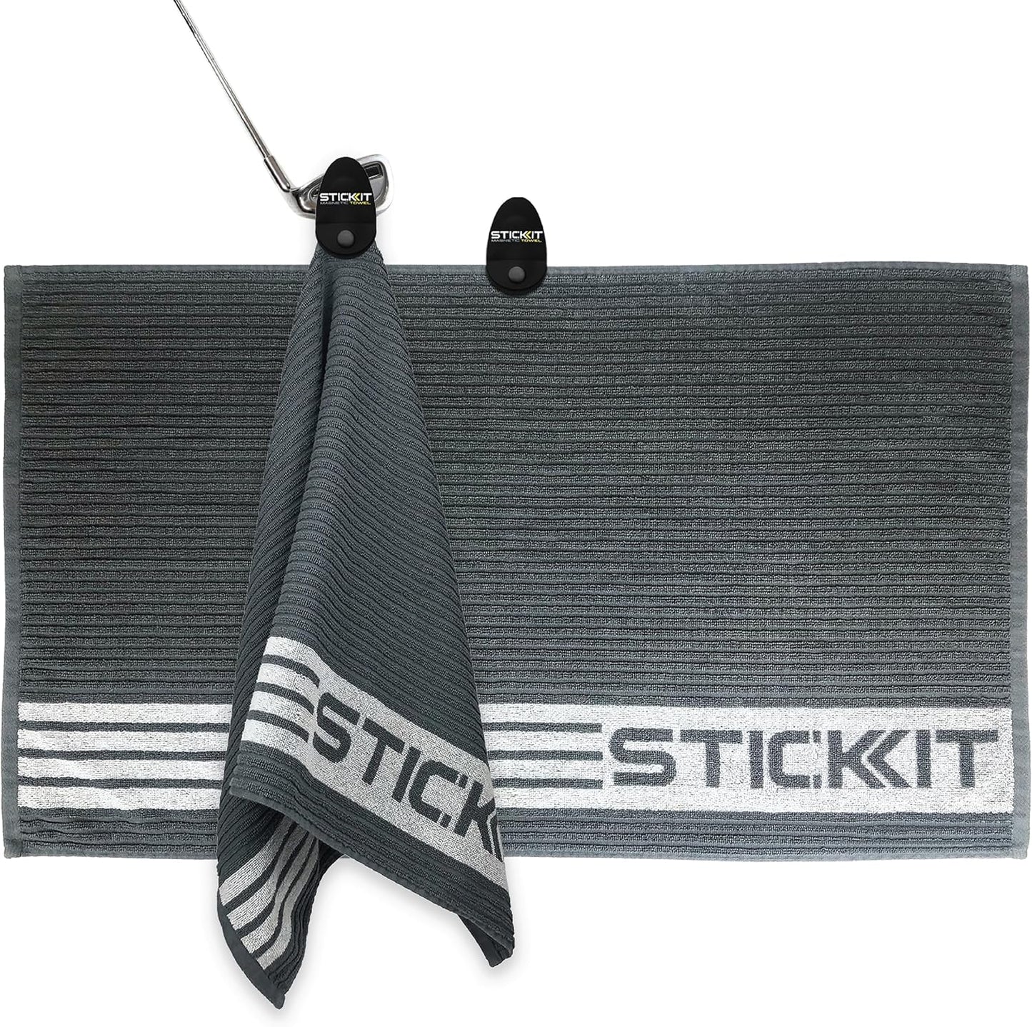 STICKIT XL Magnetic Golf Towel, Premium 35" x 20" Microfiber with Deep Waffle Pockets, Industrial Strength Magnet for Secure Hold to Golf Carts & Clubs, Ultra-Absorbent, Fast-Drying, Easy-Clean Design