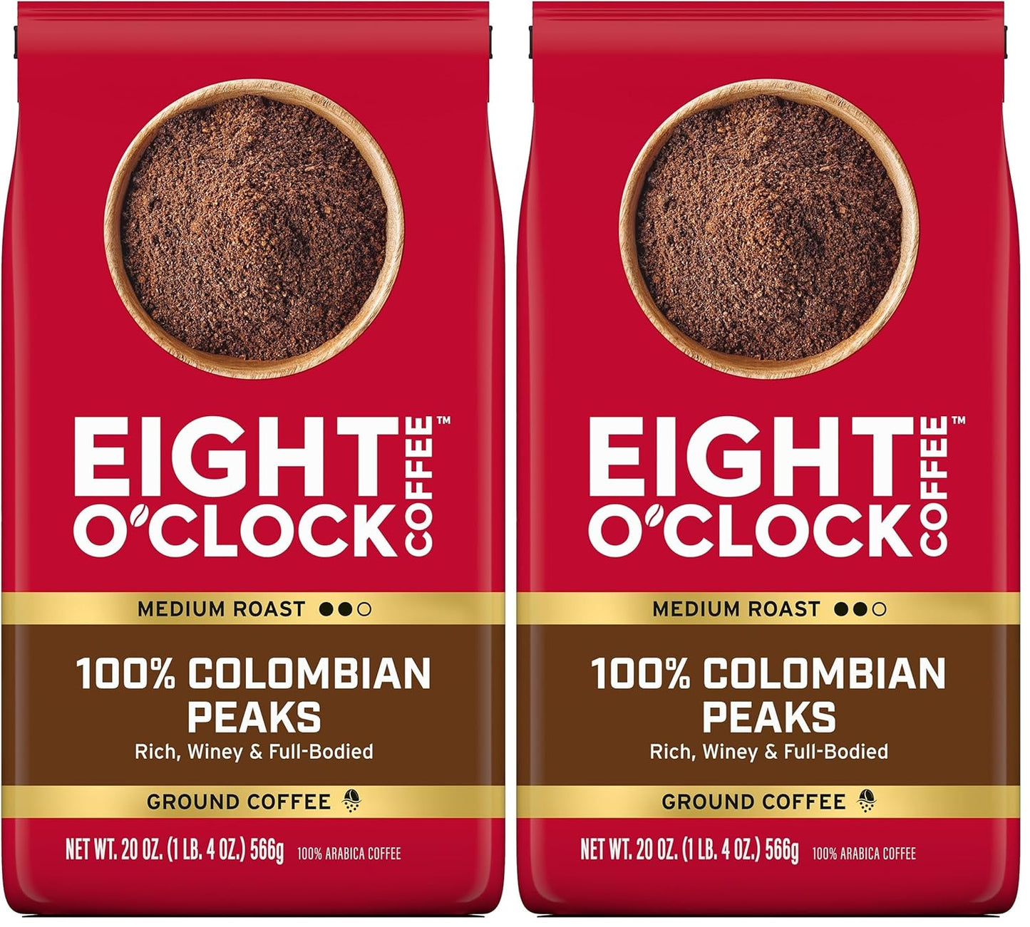 Eight O'Clock Coffee 100% Arabica Colombian Peaks, Medium Roast, Ground Coffee, Kosher Certified, 20 Oz (Pack of 2)