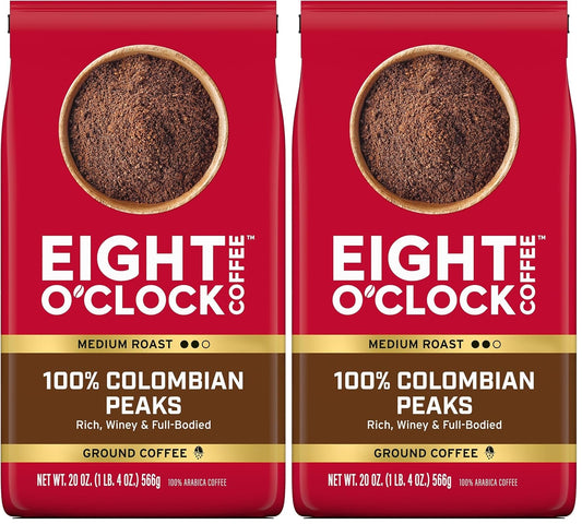 Eight O'Clock Coffee 100% Arabica Colombian Peaks, Medium Roast, Ground Coffee, Kosher Certified, 20 Oz (Pack of 2)