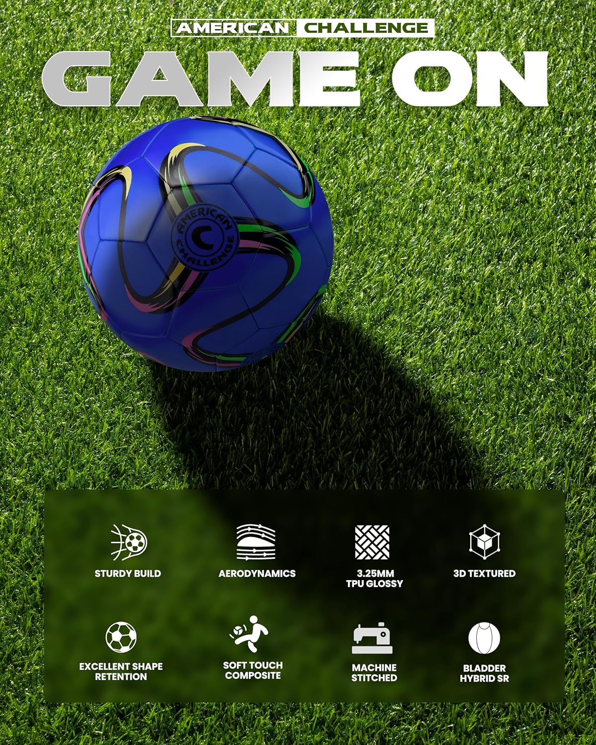 American Challenge Brasilia Soccer Ball – Soccer Ball Size 5, 4, 3 & 2 – for Youth & Adults – Ideal for Practice, Training & Grass Fields