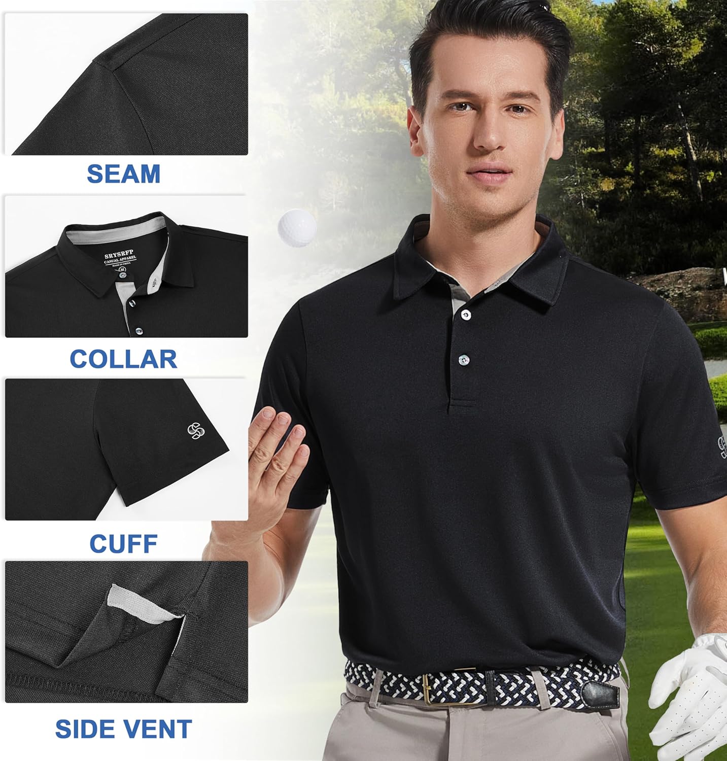 Mens Golf Shirt Short Sleeve Moisture Wicking Dry Fit Performance Solid Casual Pique Collared Golf Polo Shirts for Men