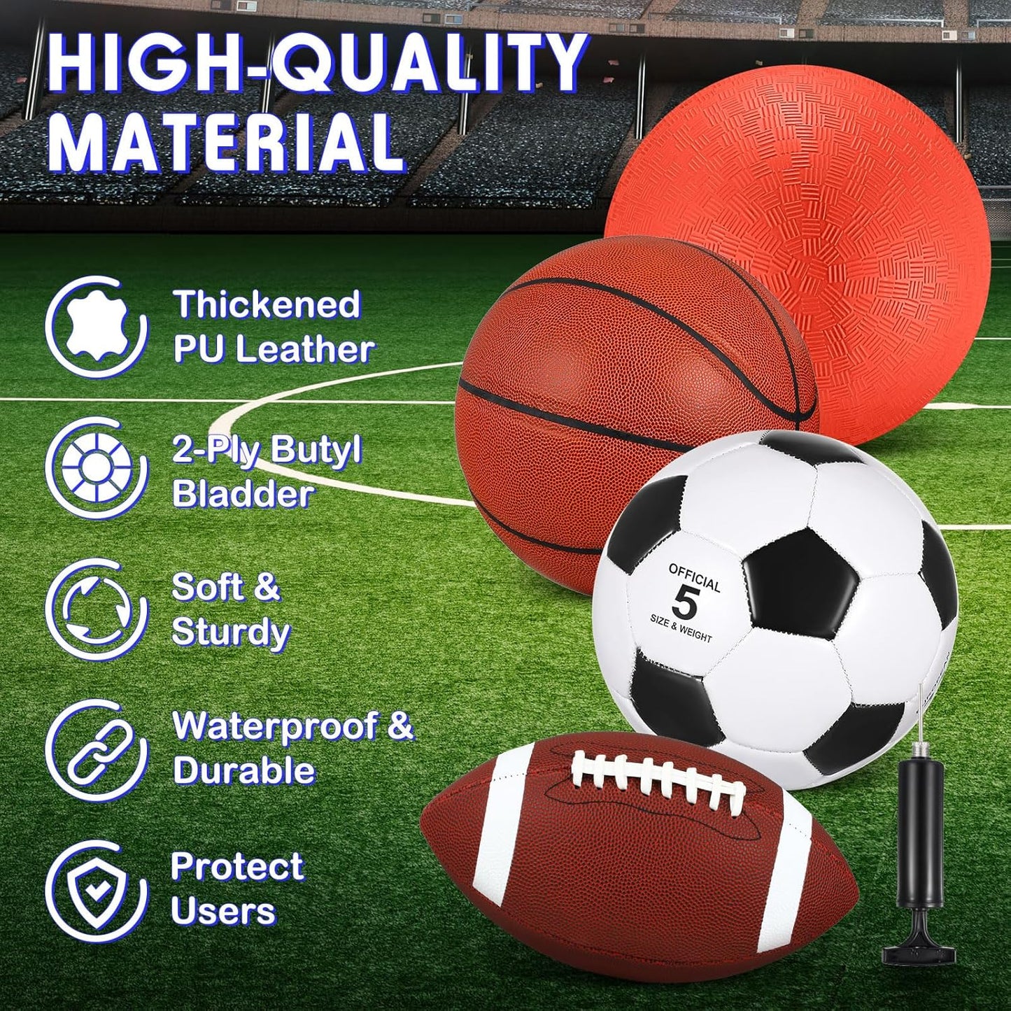 HyDren Sports Balls Set for Teen Adult, Include Official Size Basketball Soccer Ball Football Playground Ball with Pump and Equipment Carry Bag Sports Gift Back to School