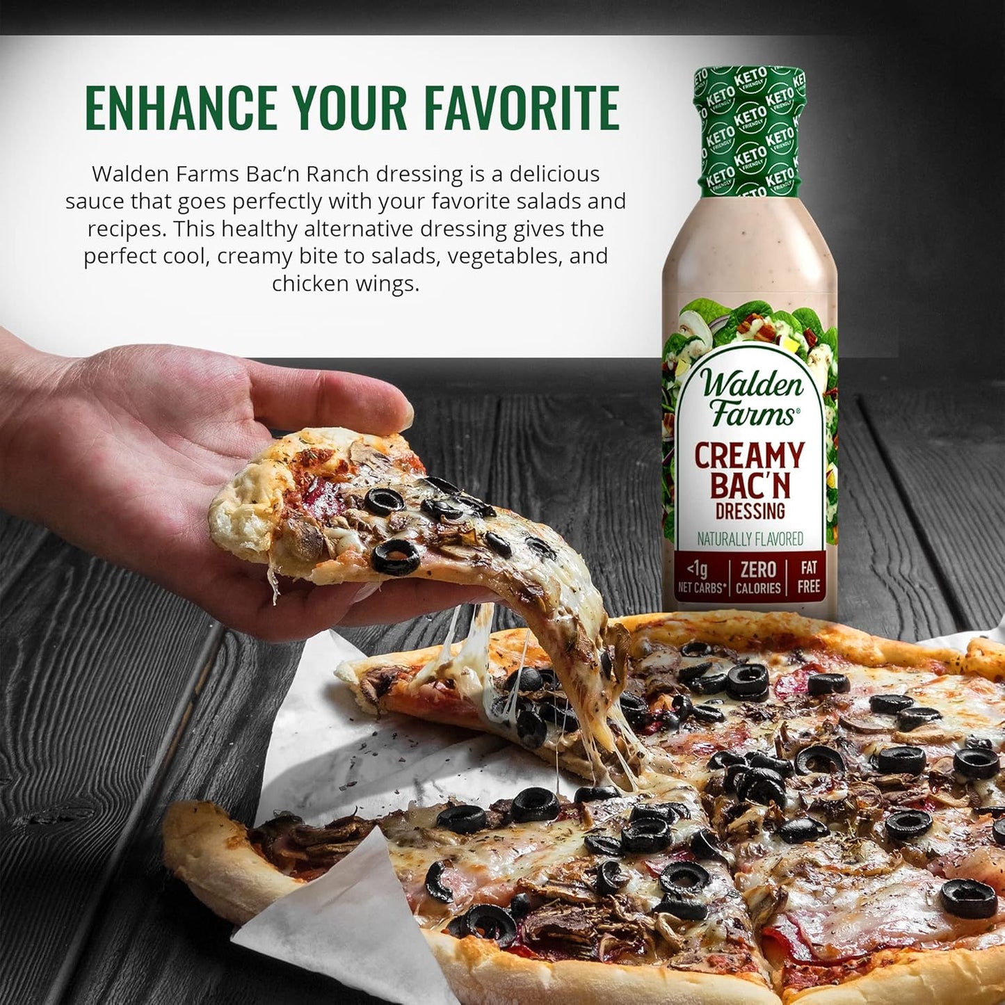 Walden Farms Creamy Bac’n Dressing – Low Carb, Calorie-Free, Gluten-Free, Keto-Friendly, Sugar-Free, Fat-Free, Dairy-Free Smoky Bacon Flavor – 2-Pack, 12 oz Bottles