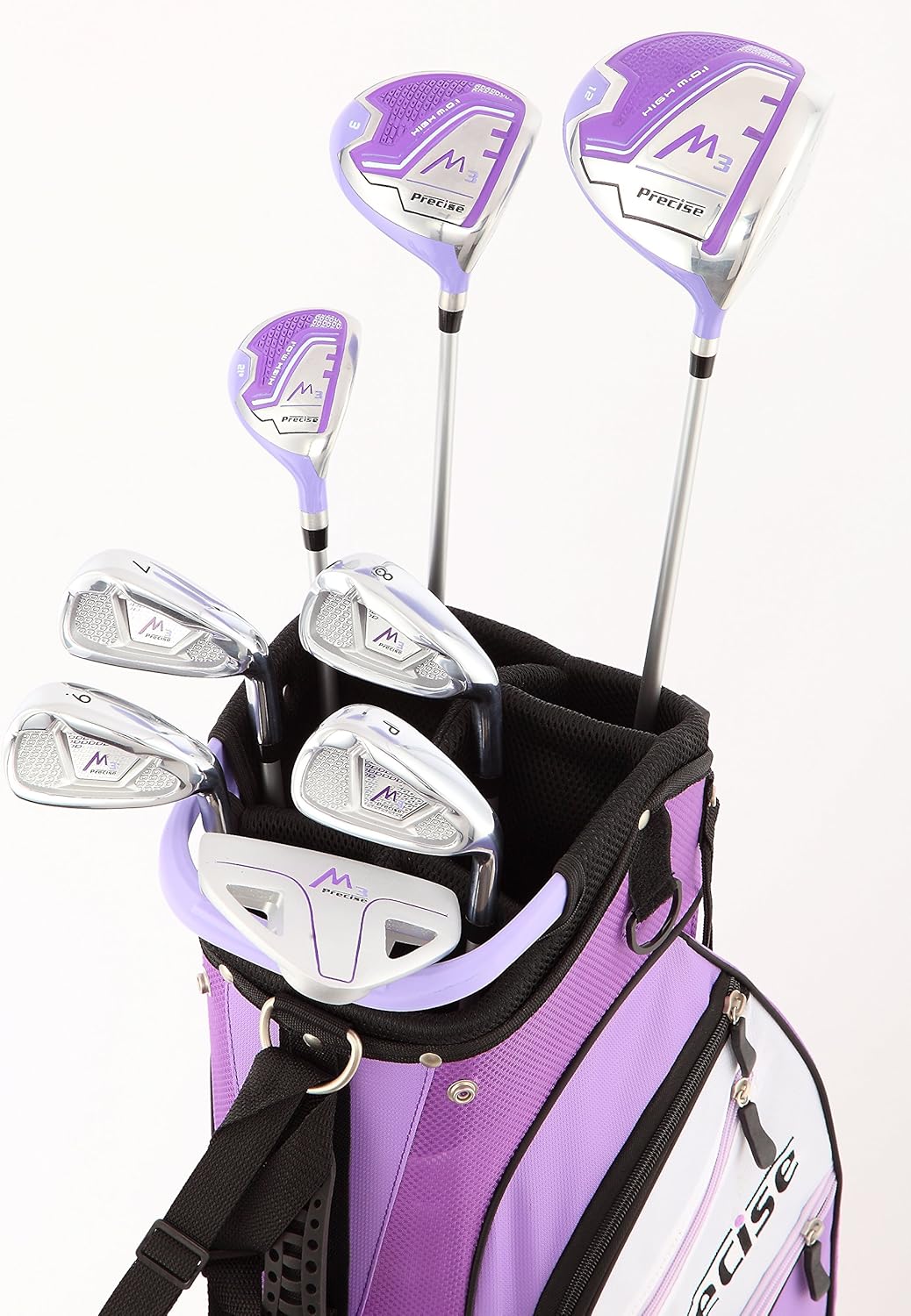 Precise M3 Complete Womens Golf Clubs Set, Includes Driver, Fairway, Hybrid, 7-PW Irons, Wedge, Putter, Stand Bag, 3 H/C's Purple, Golf Clubs Women Right Handed, Comes in 3 Sizes
