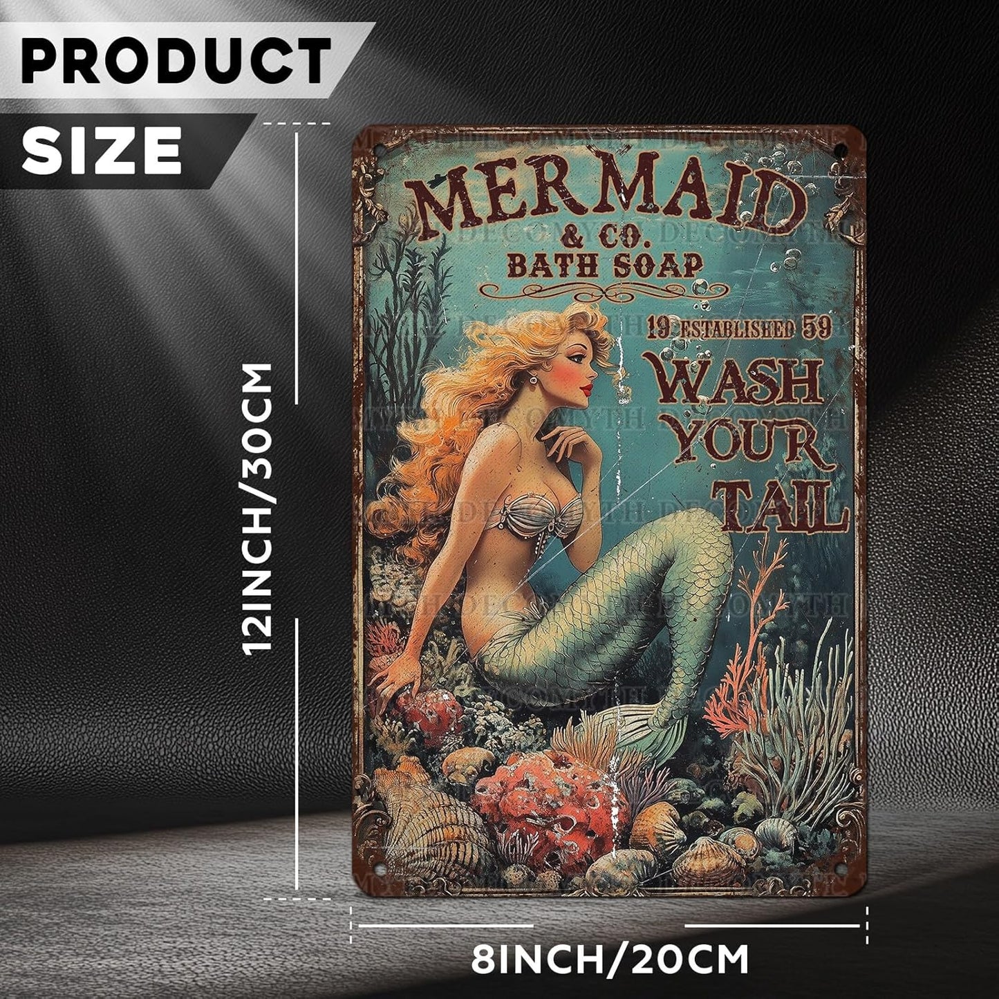 Retro Mermaid Tin Sign Wash Your Tail Vintage Metal Poster Funny Bath Soap Wall Art Toilet Bathroom Man Cave Bar Cafe Indoor Living Room Garage 12 * 8inch