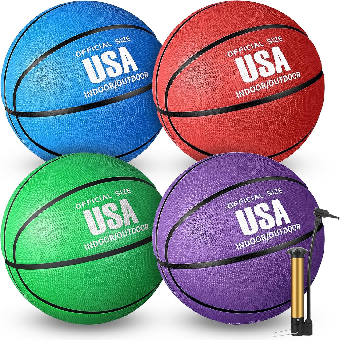 Libima 4 Pcs Rubber Basketball with Pump Official Size Indoor Outdoor Basketball Game Practice Training Kid Teen Women Men Streetbball Sport Gift Back to School