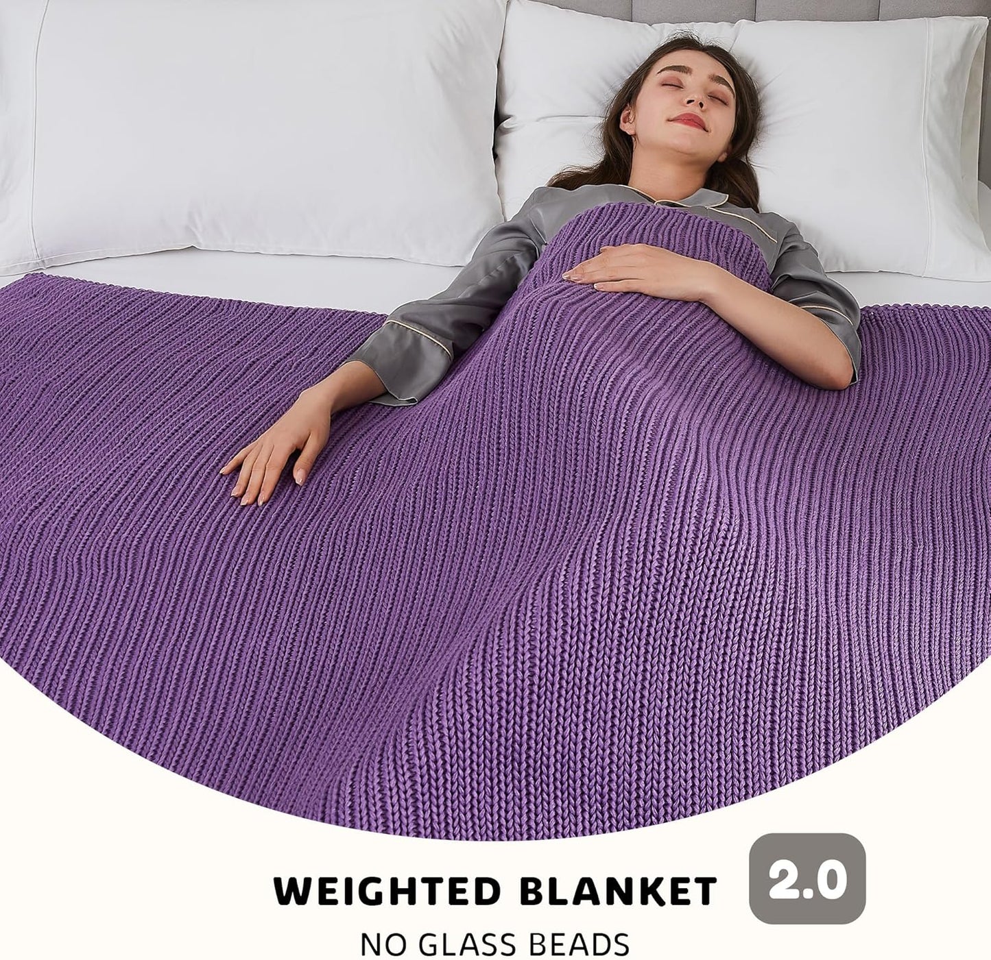 L'AGRATY Knitted Weighted Blanket - 48"x72" 15lbs Cooling Chunky Knit Heavy Blanket for Adults Braided Crochet Throw Thick Cable Yarn Knit Decorative No Beads Evenly Weighted Machine Washable