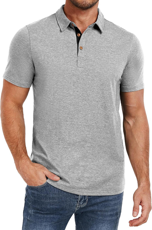 PEGENO Mens Polo Shirts Short Sleeve Casual Cotton Golf Shirts Performance Polo Shirts for Men