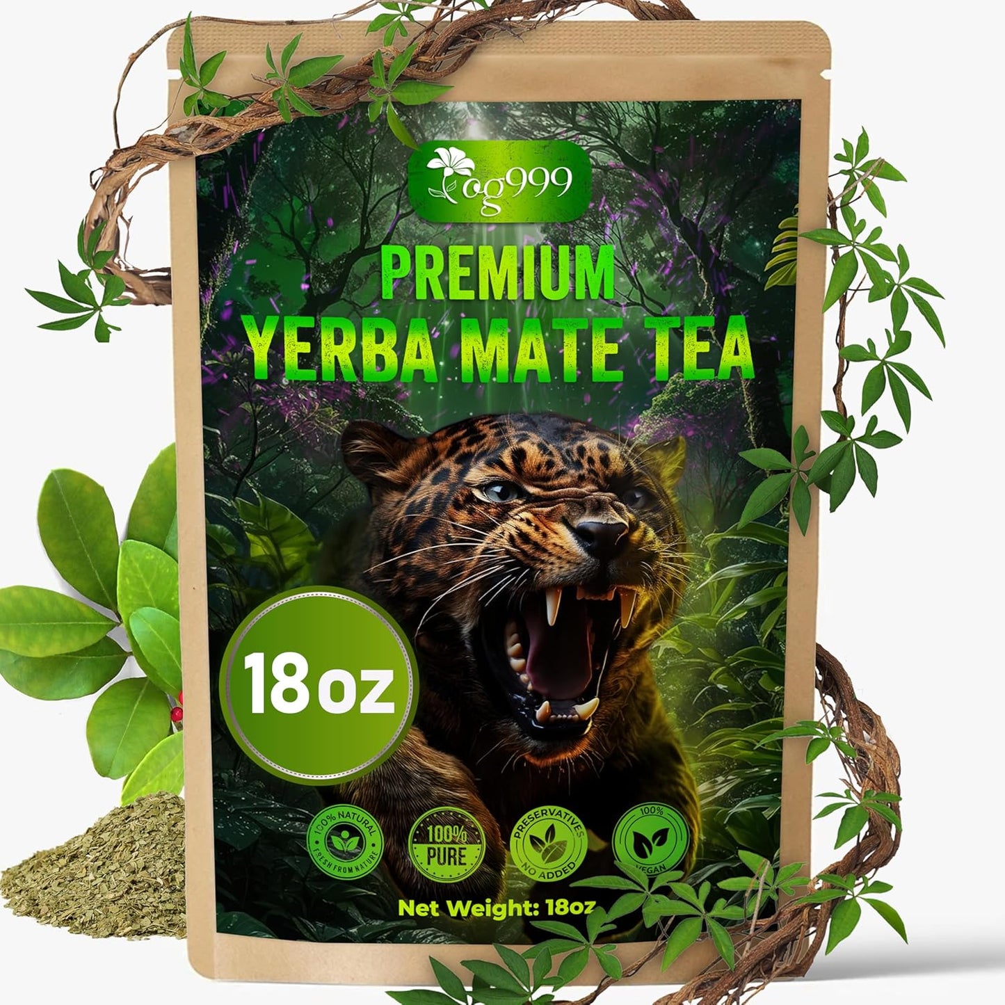 TOG999, Premium 18oz Yerba Mate Tea, Hi-Caffeine, Super-Green Yerba Mate| No Dust| Fresh - Never Aged (Ilex Paraguariensis), Cultivated from Argentina - Rich in Antioxidants and Plant Nutrients.