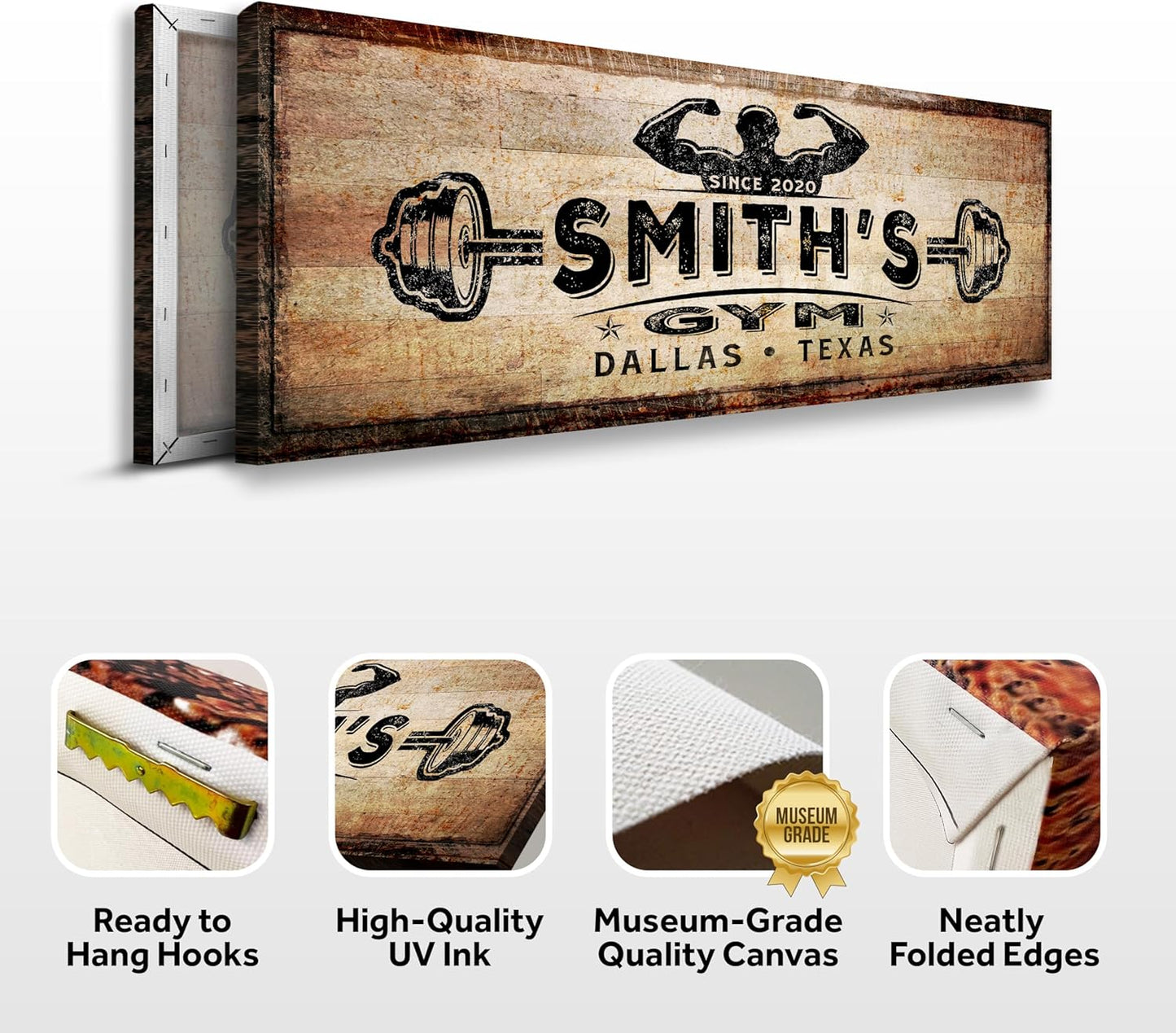 TAILORED CANVASES Personalized Gym Sign Wall Art Decor - Motivational Canvas for Home, Workout Room, Garage, Fitness Center - Inspirational Posters With Name on Rustic Copper, 36x12in