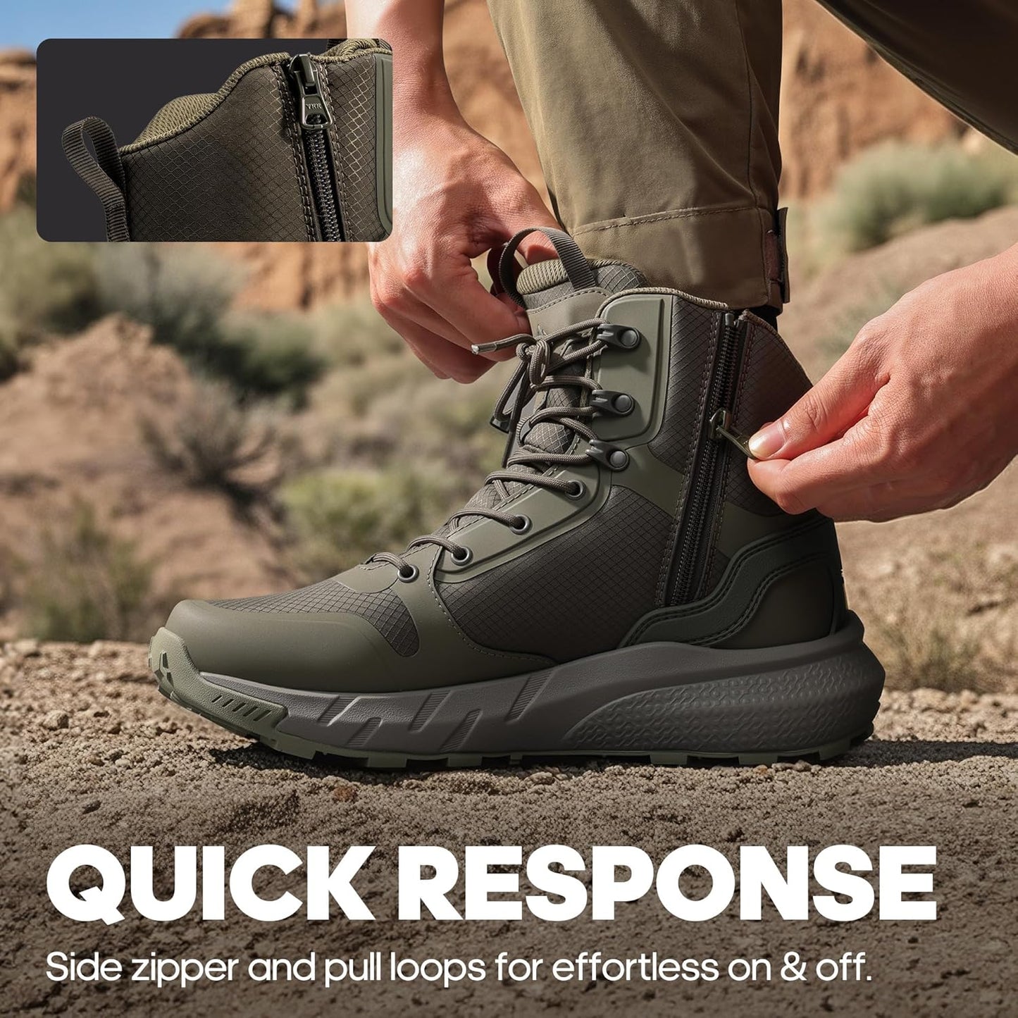 NORTIV 8 Men's Military Tactical Boot Lightweight Comfortable Boots for Work All Day Side Zipper Motorcycle Combat Hiking Boots Metrostrike(8-9 Inches)