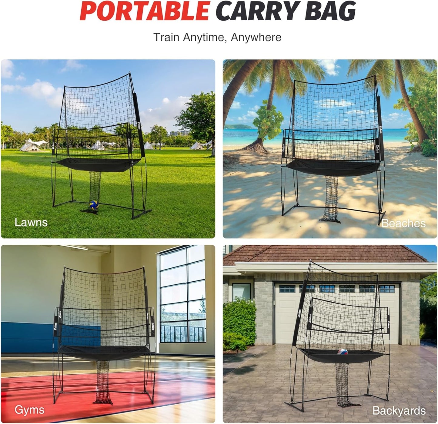 ZELUS Volleyball Training Equipment, 11x8 ft Volleyball Practice Net Station with Adjustable Height & Ball Return