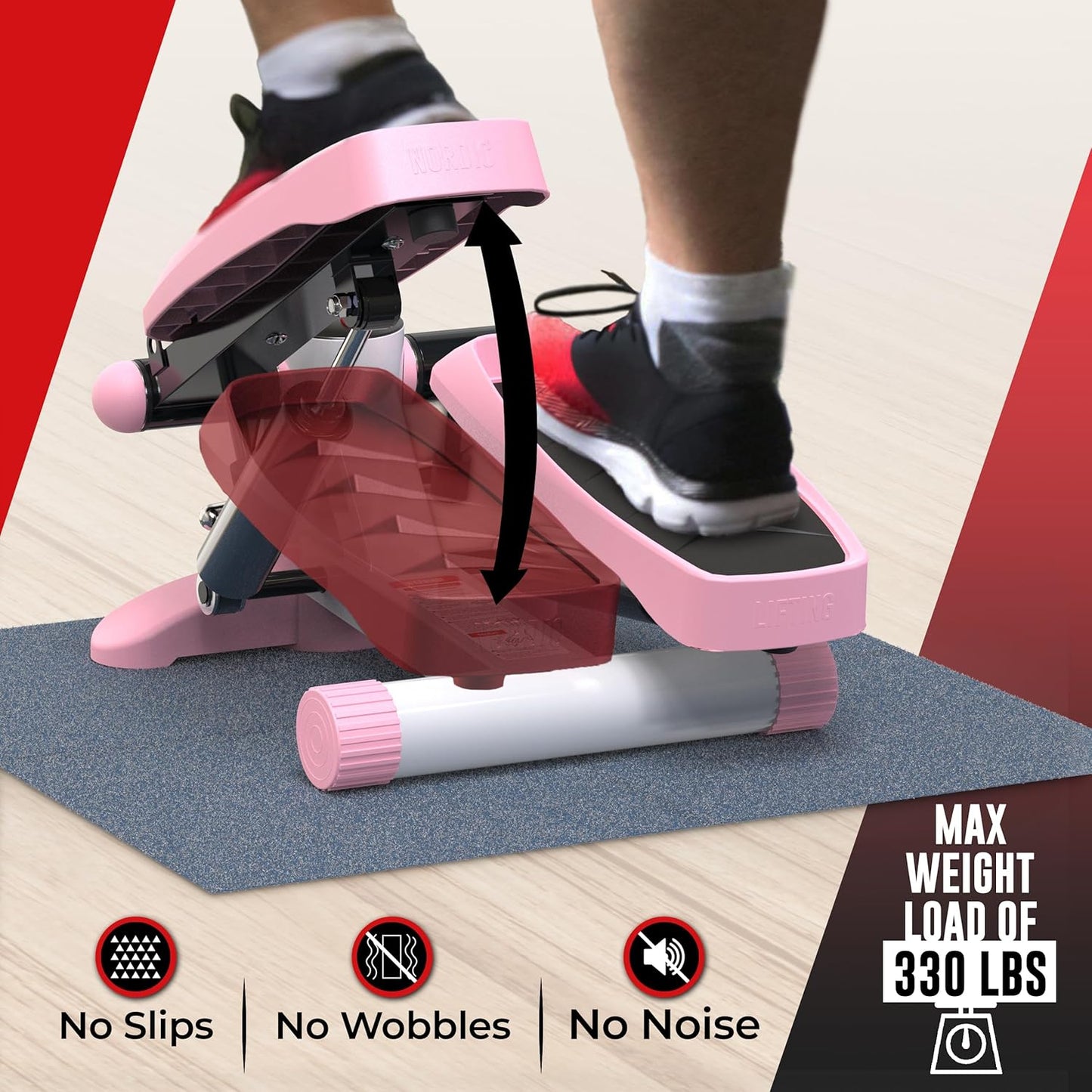 Nordic Lifting Mini Stepper Machine – Stair Climber w/Resistance Bands & LCD – Home Workout Stepper
