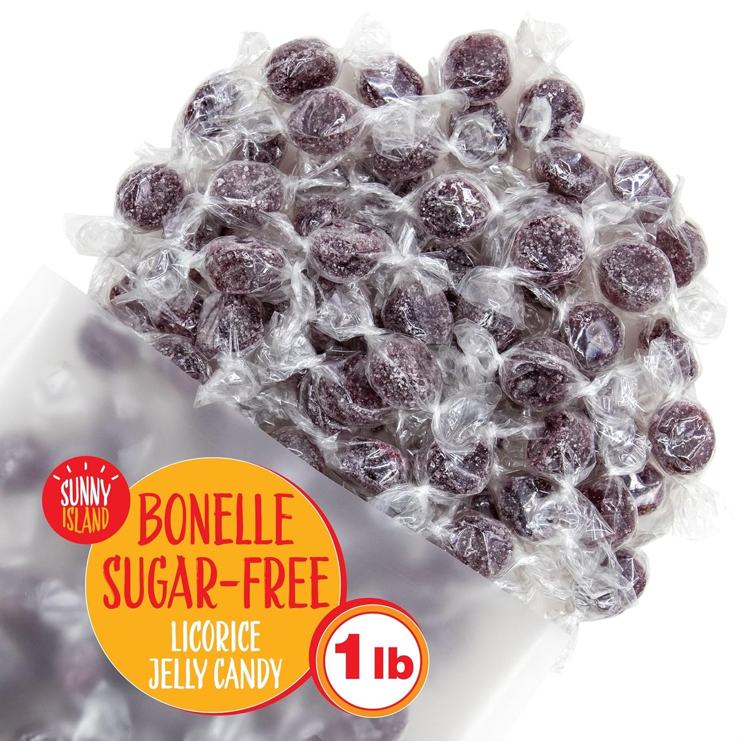 Fida Bonelle Sugar Free Candy | 1 Pound Bag | Black Licorice Jelly Candy Individually Wrapped | Naturally Flavored Dye Free Candies | Italian Gourmet Licorice