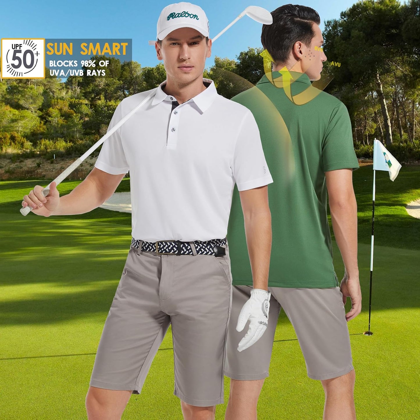 Mens Golf Shirt Short Sleeve Moisture Wicking Dry Fit Performance Solid Casual Pique Collared Golf Polo Shirts for Men