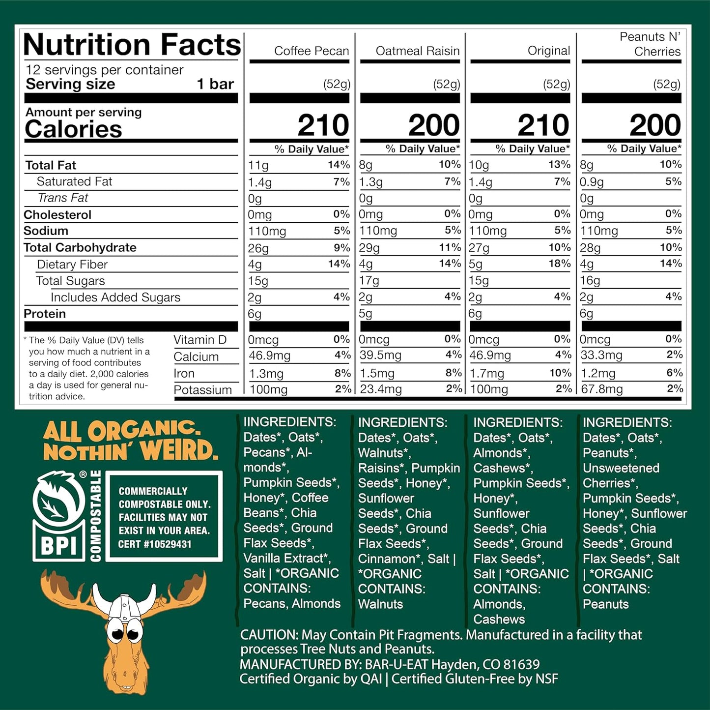 BAR-U-EAT Gluten-Free, Organic, Soft & Chewy Energy Bar. Real Food | Seed Oil Free | No Artificial Sugar | Compostable Packaging | Healthy Snacks (Variety 12 Pack)