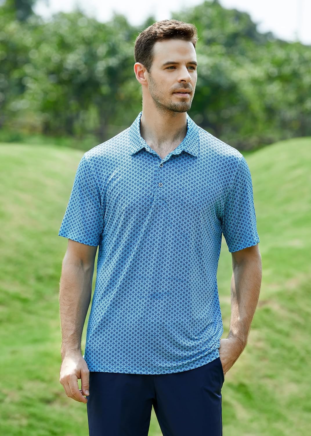 WARHORSEE Golf Polo Shirts for Men Short Sleeve Wrinkle Free 4 Way Stretch Moisture Wicking Performance Collared Tshirts