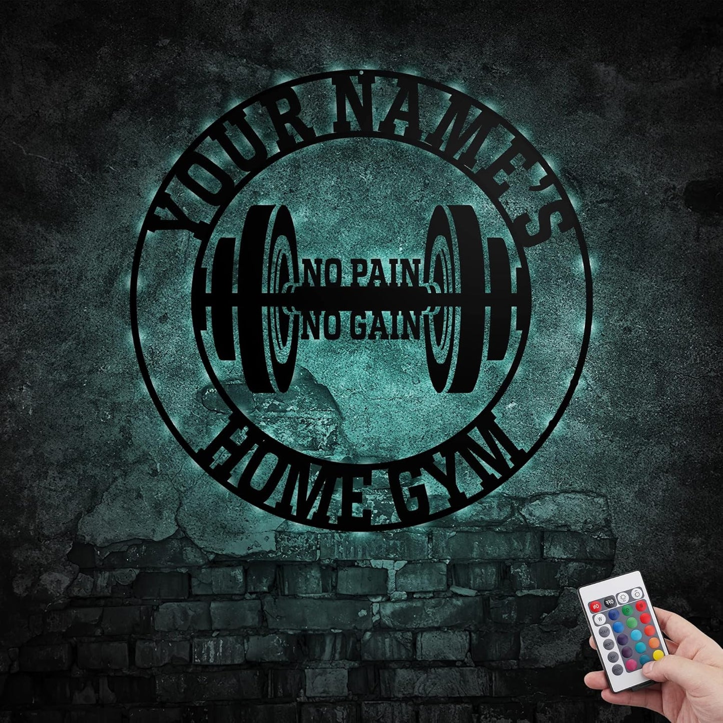 Personalized Home Gym LED Tin Metal Sign Multiple Sizes, Gym Sign Wall Decor, Exercise Workout Room Decor Fitness Center, Motivational Inspirational Hanging Wall Art Wall Plaque (03 w/lights)