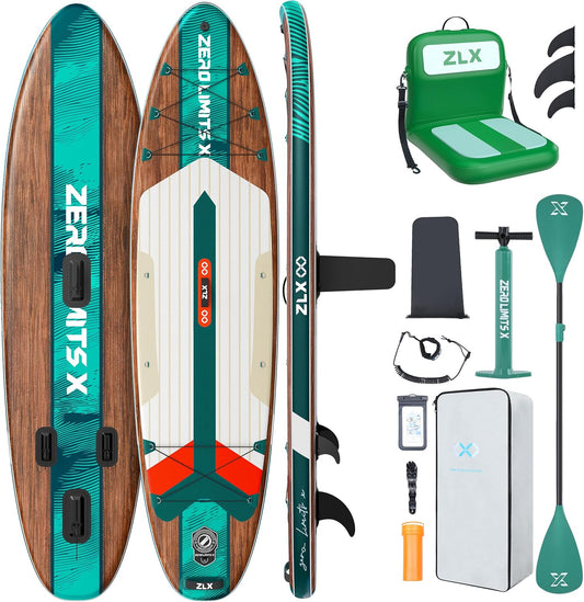 ZLX Inflatable Stand Up Paddle Board, 10'6" SUP Non-Slip Stable Deck Pad, Unique Center Fin, Premium Accessories, Portable Paddleboard for Adults, Beginners, All Skill Levels