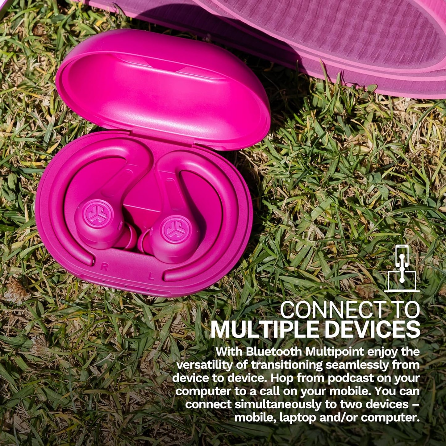 JLab JBuds Sport ANC 4 True Wireless Bluetooth Earbuds + Charging Case, Pink, Swipe + Touch Controls, Hybrid Active Noise Cancelation, Multipoint Connect, Customized Settings App