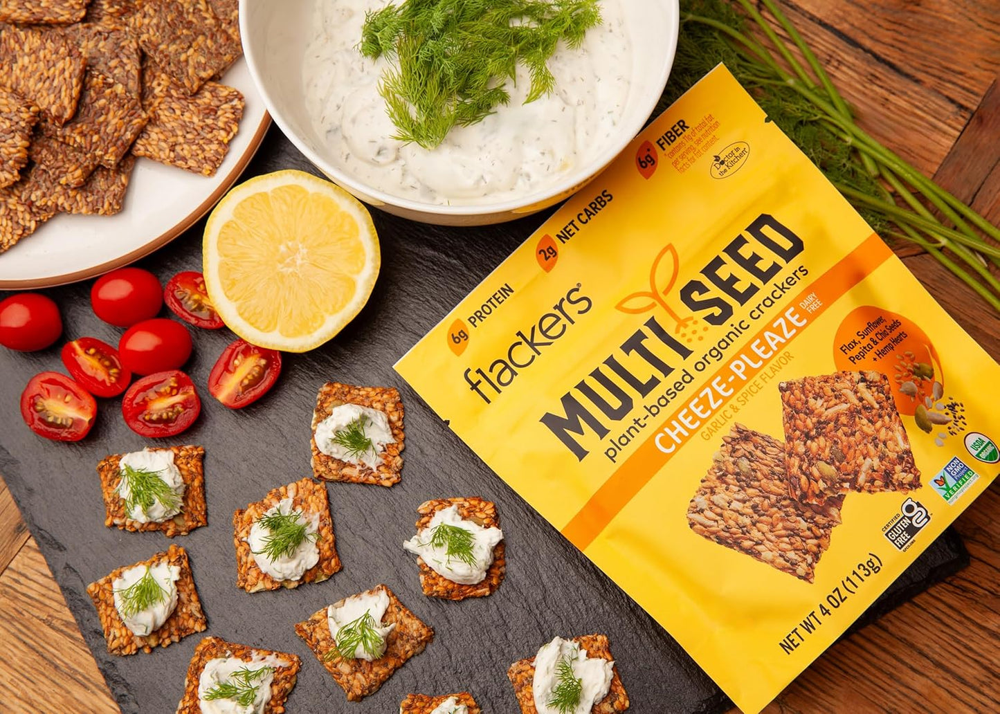 Flackers Organic Cheeze-Pleaze Multi-Seed Crackers, 4 Ounce 1-Pack, Gluten Free, Non GMO, Vegan, Keto Snack, 8g Fiber, 3g Net Carbs