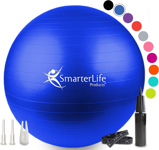 SmarterLife Exercise Ball Yoga Ball for Fitness, Balance, Stability, or Pregnancy, Gym Ball for Core Workout, Physical Therapy, Yoga Ball Chair for Office, Anti-Slip Anti-Burst