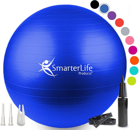 SmarterLife Exercise Ball Yoga Ball for Fitness, Balance, Stability, or Pregnancy, Gym Ball for Core Workout, Physical Therapy, Yoga Ball Chair for Office, Anti-Slip Anti-Burst